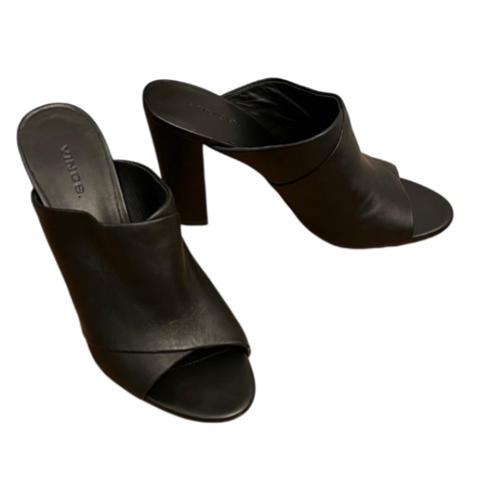 VINCE Cross Strap Leather Mule Sandal Size 8.5 Black